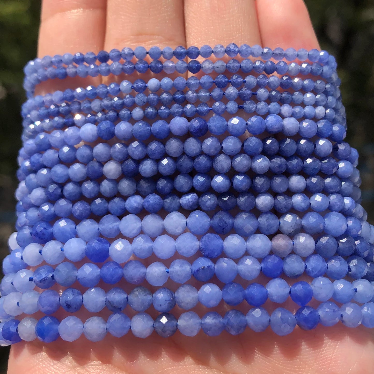 Natural Blue Aventurine Jade Faceted Loose Beads, 15'' strand of 2/3/4mm