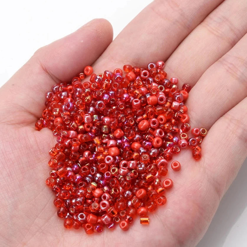 Mixed Red Czech Glass Seed Beads, Round Loose Beads, 300pcs 3mm, 9grams