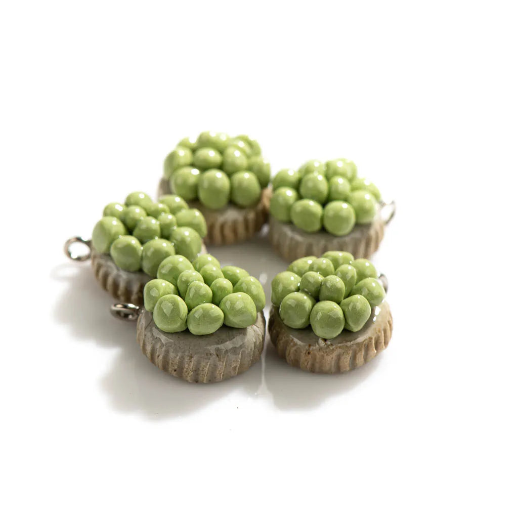 Hand-made Succulent Ceramic Charm Beads, Retro Style, 15mm 5pcs