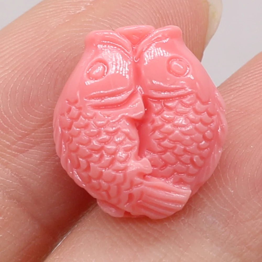 Pink Coral Beads, Hand Carved, Buddha, Flowers, 10pc