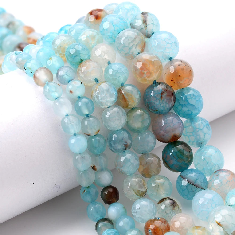 Blue Dragon Faceted Agate Beads,  4 6 8 10 12mm