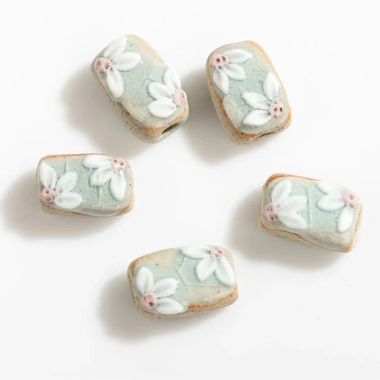 Handmade Vintage Flower Ceramic Beads, 17mm, 5pcs