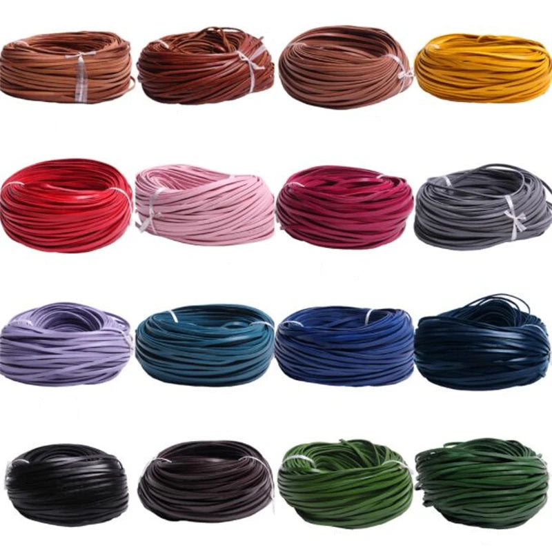 Colorful 3-10mm Flat Genuine Leather Jewelry Cord, 2M