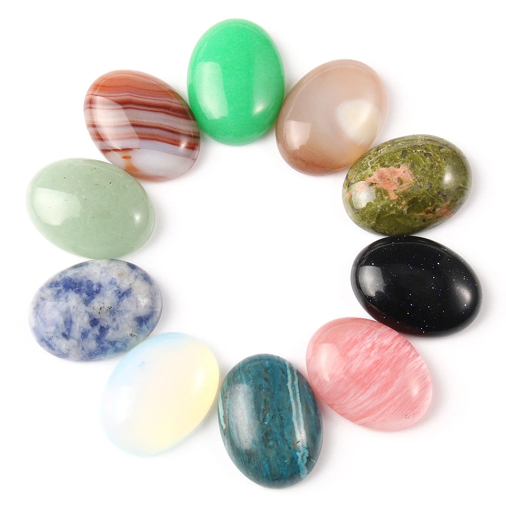 Natural Mixed Oval Gemstone Cabochons, 10pcs