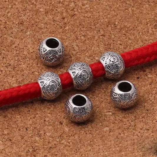 Tibetan Silver 4.5mm Big Hole Spacer Beads, 10pcs,  Handmade Barrel Charms