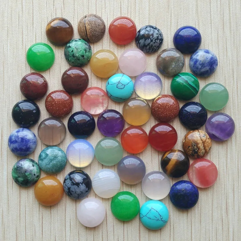 Mixed Round Gemstone Cabochons, 12mm, 50pcs