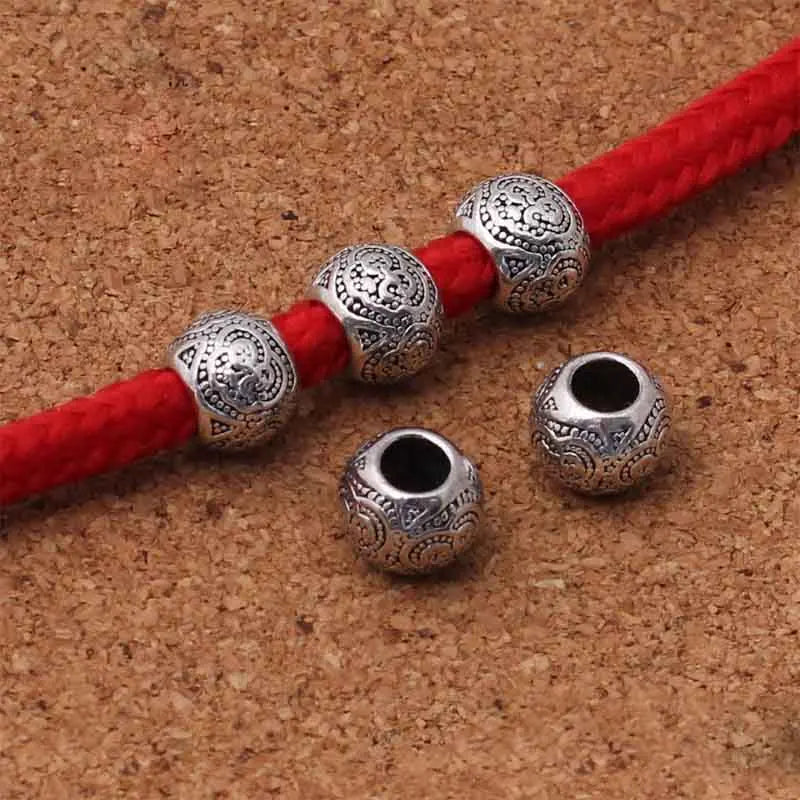 Tibetan Silver 4.5mm Big Hole Spacer Beads, 10pcs,  Handmade Barrel Charms