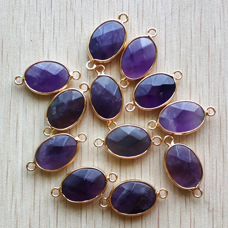 Natural Amethyst Pendant Connectors 13x18mm 12pcs