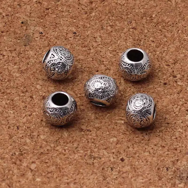 Tibetan Silver 4.5mm Big Hole Spacer Beads, 10pcs,  Handmade Barrel Charms