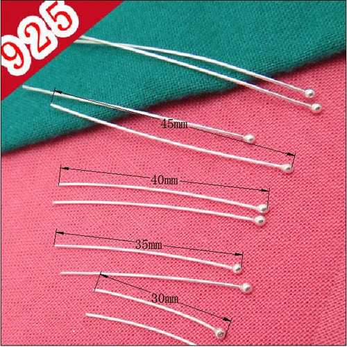 925 Sterling Silver Ball Head Pins, 10pcs 20/30/40mm