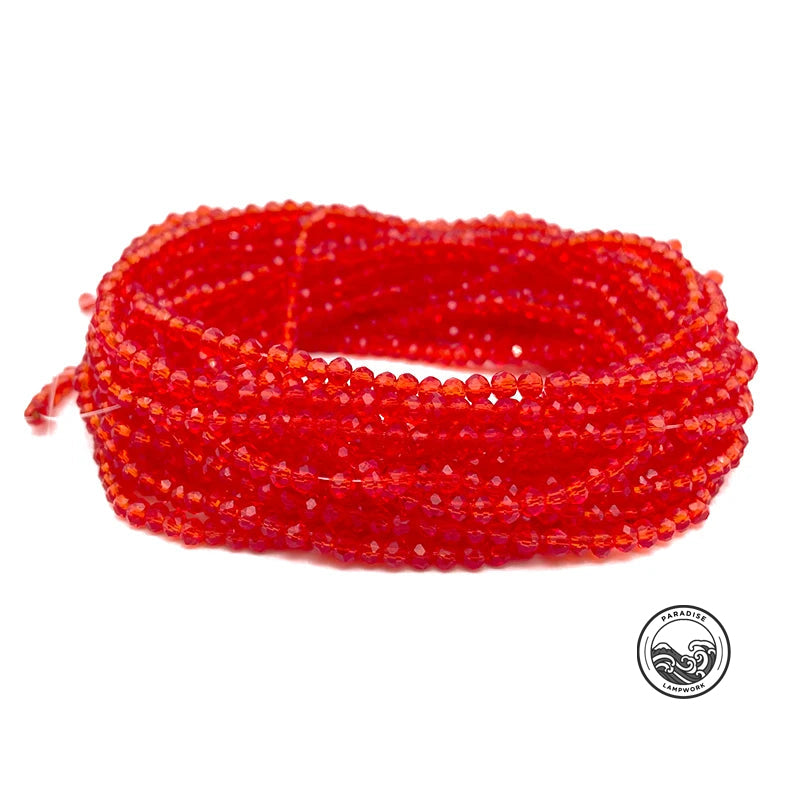 Faceted Hibiscus Red Crystal Round Beads, 1mm