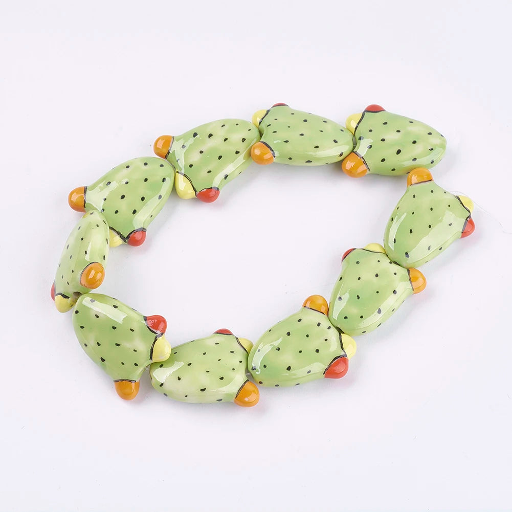 Cactus Handmade Porcelain Beads, 10Pcs