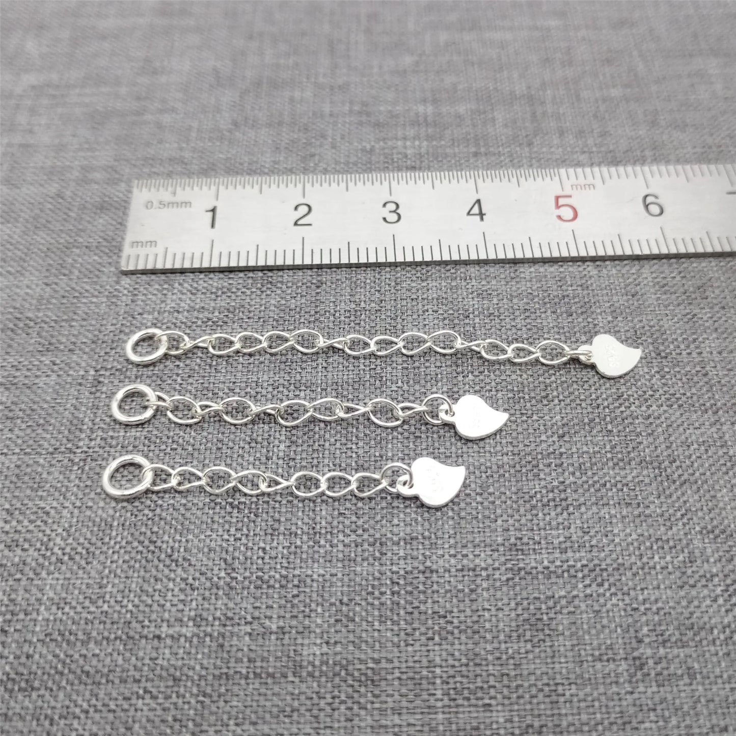 925 Sterling Silver Heart Extension Chains, Extender Chains for Necklaces, 32mm 40mm 52mm, 10pcs