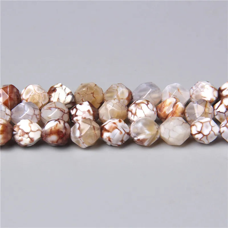 Natural Faceted Coffee White Dragon Agates,  Loose Gemstone Beads, 8MM 15"