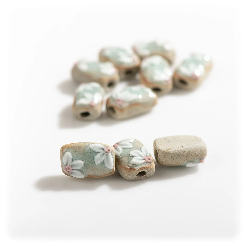 Handmade Vintage Flower Ceramic Beads, 17mm, 5pcs