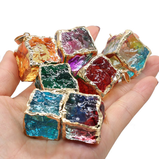 Raw Natural Crystal Pendants, Square, 35x35mm