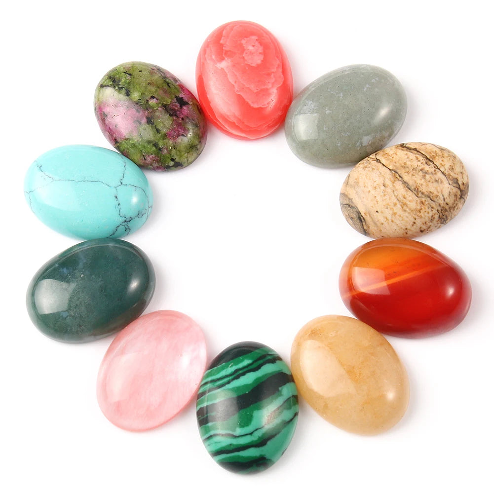 Natural Mixed Oval Gemstone Cabochons, 10pcs