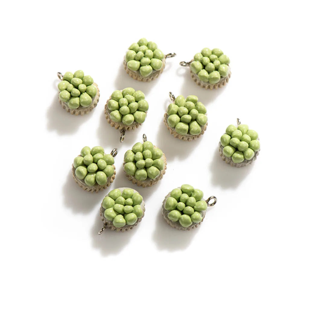 Hand-made Succulent Ceramic Charm Beads, Retro Style, 15mm 5pcs