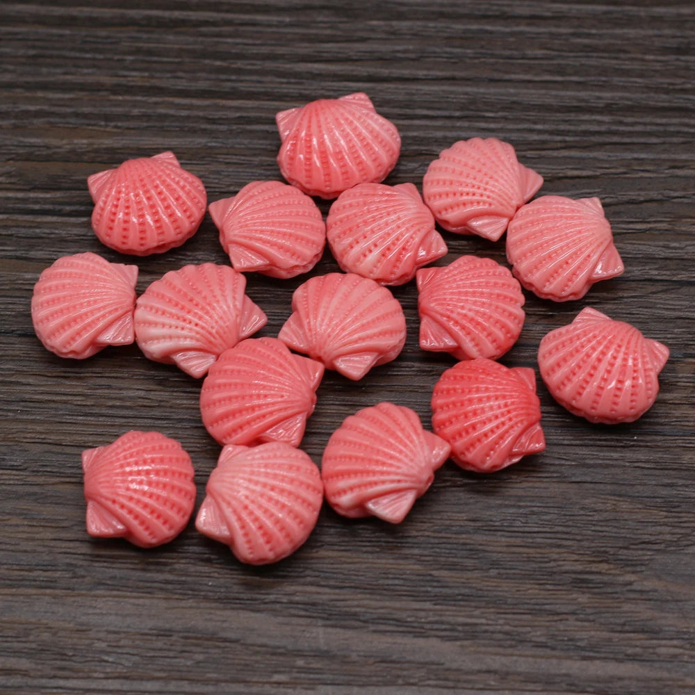 Pink Scallops, Carved Coral Shell Beads, 10pcs