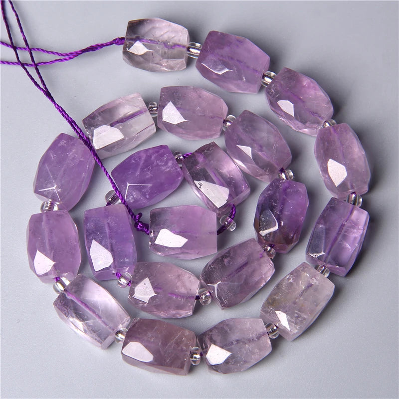 Faceted Light Purple Amethyst Gemstone Beads, 8 10 12x16 mm, Organic Flat Tube Shapes