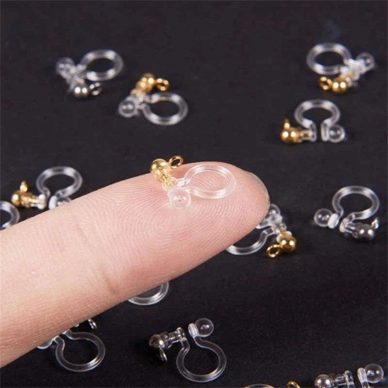 Transparent U Type Stainless Steel Clip on Earring Converter Painless for Non Pierced Ears, 10pcs 11x11mm