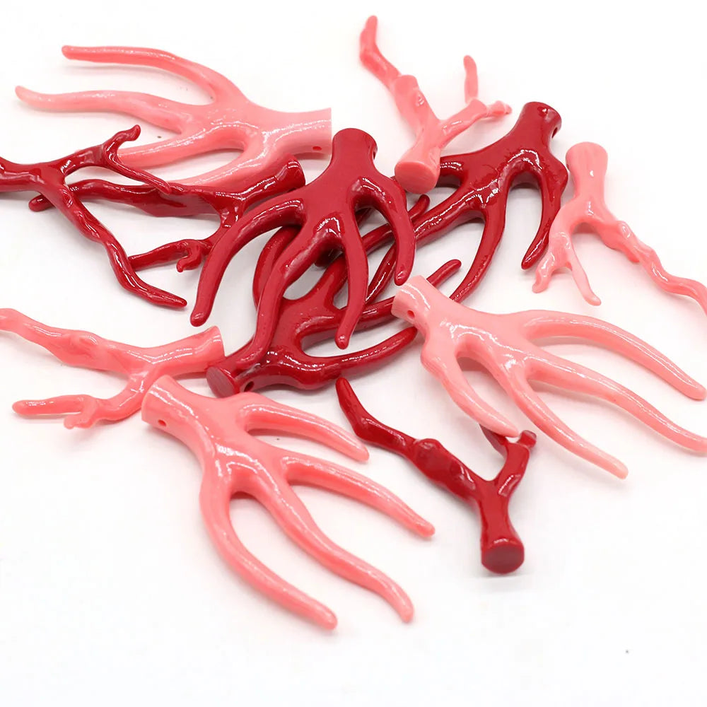 Natural Coral Pendant Beads, Tree Branch Shapes,  Red/Pink