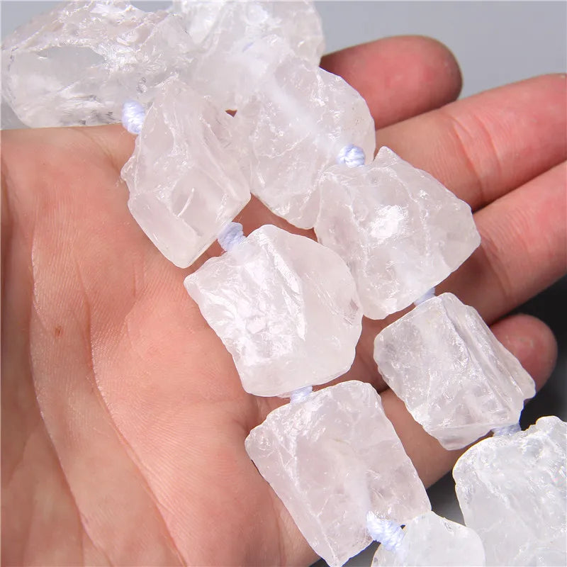 Raw White Quartz Beads, Freeform Crystal Nuggets 2-3cm - 20mm  7-8Pcs