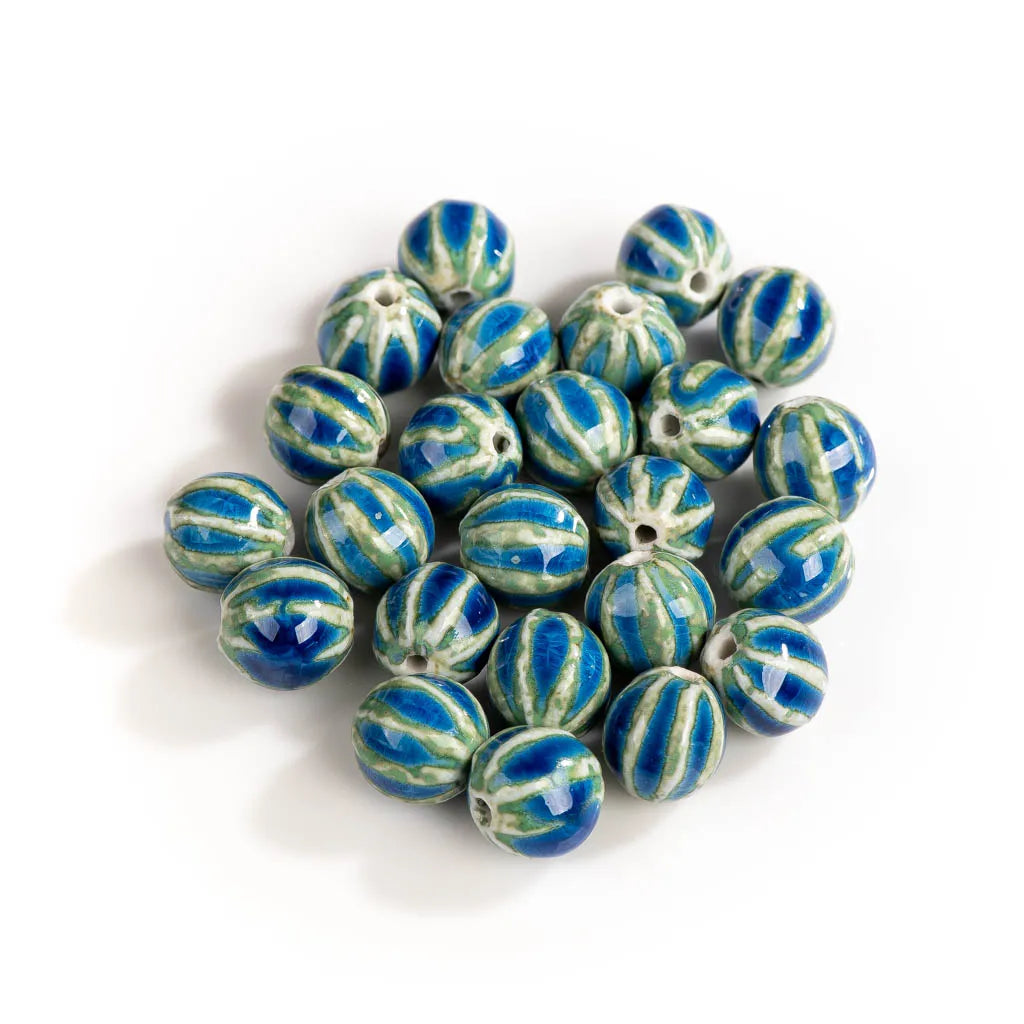 Spherical Watermelon Kiln Discoloration Ceramic Beads,  16mm 10pcs