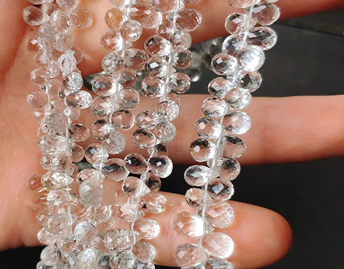 White Topaz faceted drops/hearts, AA Quality, Loose Gemstone Beads, 6mm