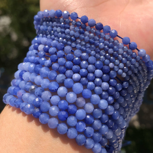 Natural Blue Aventurine Jade Faceted Loose Beads, 15'' strand of 2/3/4mm