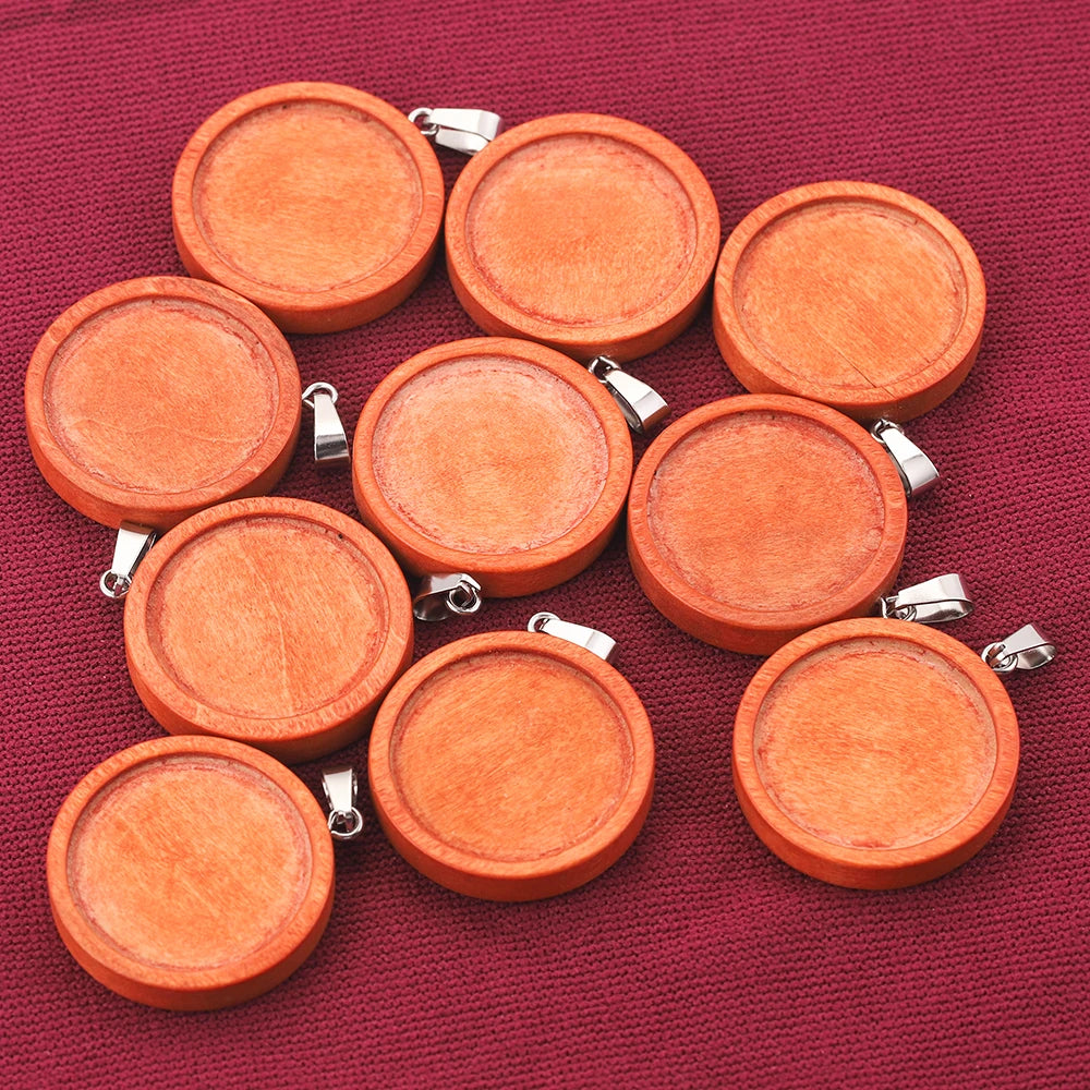 Wood Necklace Pendants, Cabochon Base Blanks, Fits 25mm, 10pcs