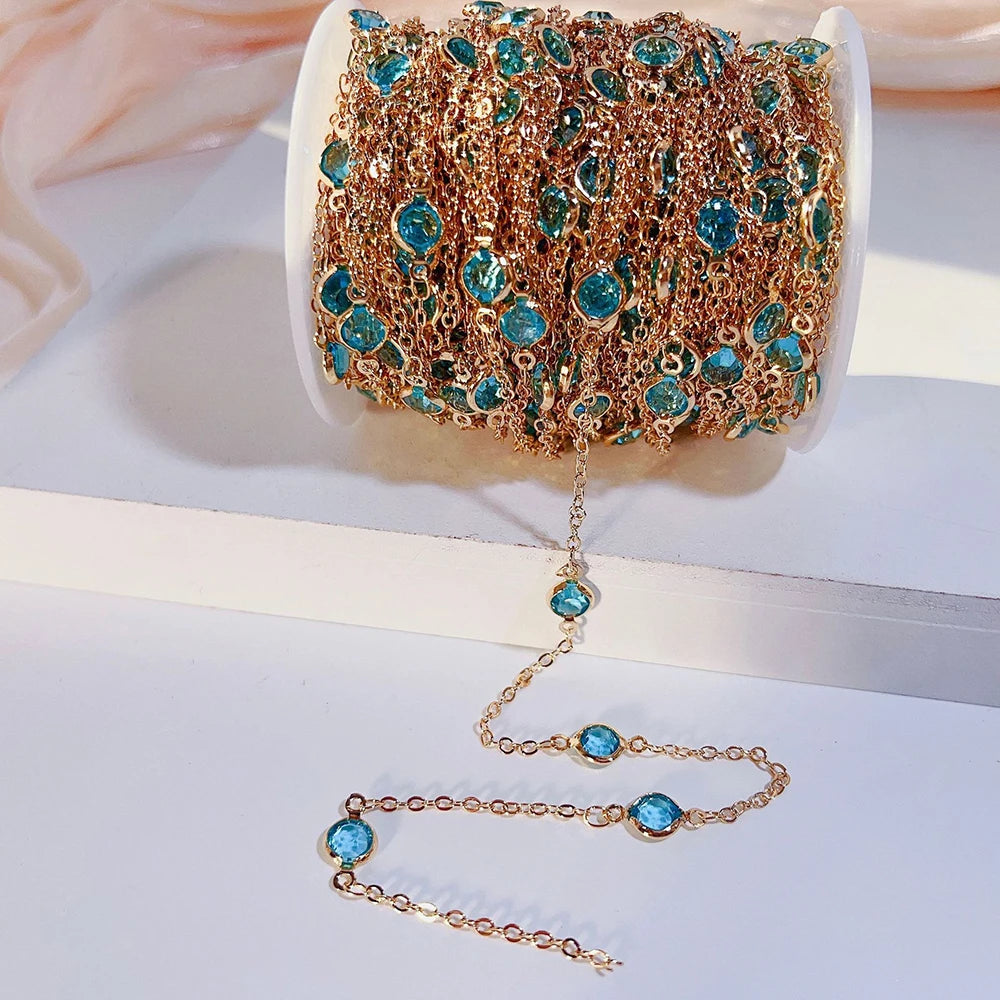 Crystal Bead Chains, 6mm Rhinestones, Glass, & Copper, by the meter