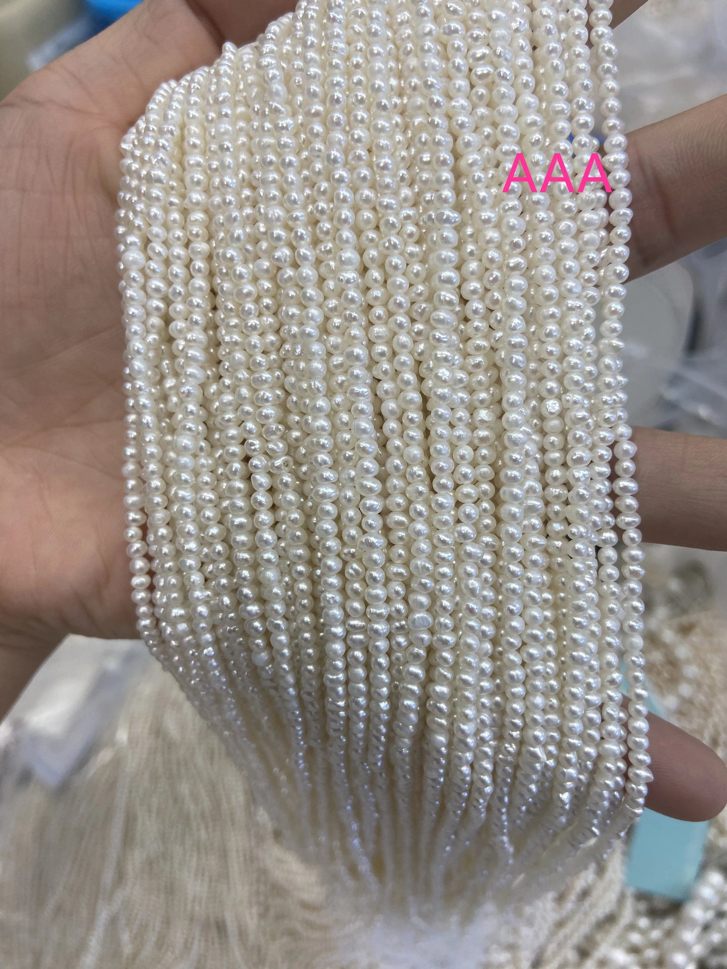 White Small Loose Freshwater Near Round Baroque Pearl Beads, AAA, 3-3.5mm, 1 Strand