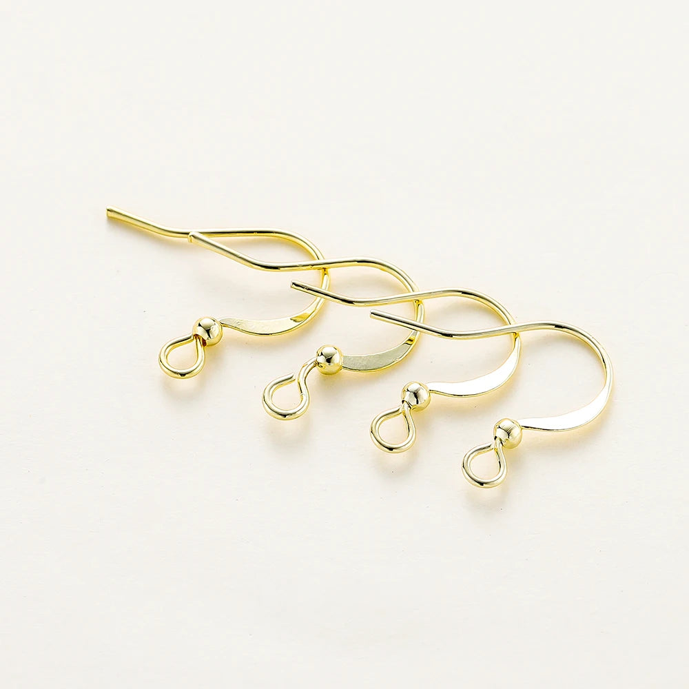 18K Gold Plated Flat Earring Hooks, Brass Earring Wires, 20Pcs