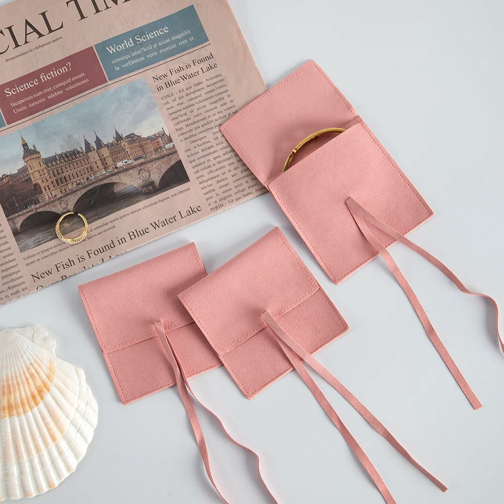 Small Chic Microfiber Pouches with Bows, Drawstring Bags for Jewelry