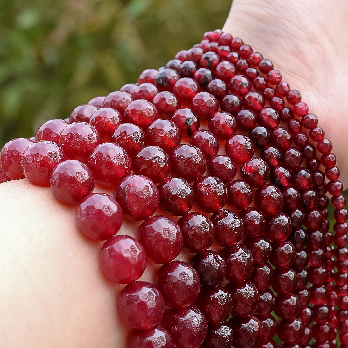 Natural Faceted Ruby Jade Chalcedony Beads, 4/6/8/10/12mm, 15" Strand