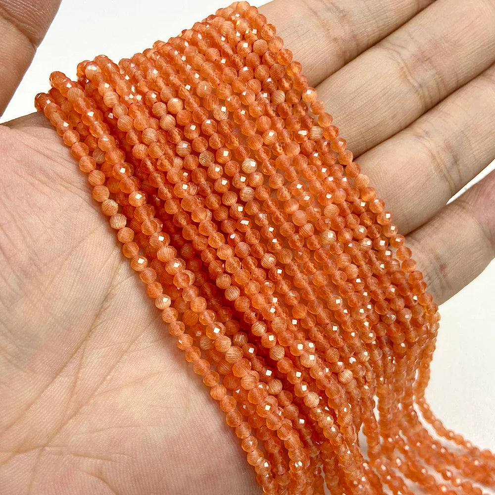 Natural Gemstone Beads in Yellow + Orange,  2 3 4 MM, 15"