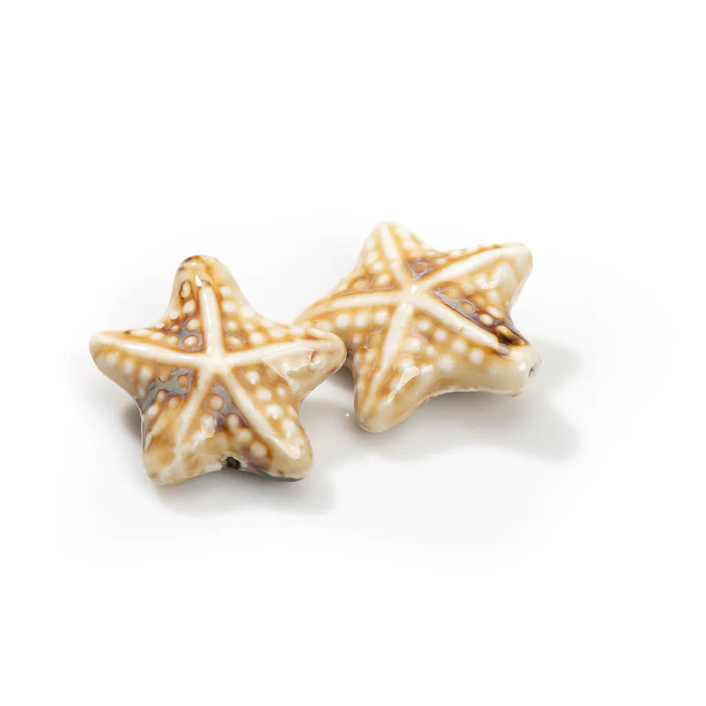 Ceramic Starfish Beads, Porcelain Necklace Findings, 14mm each, 2pcs