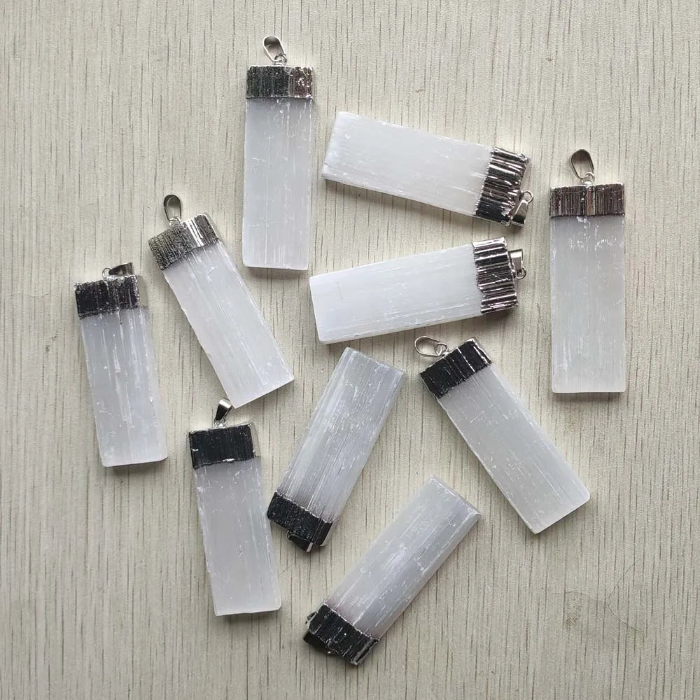 Natural Selenite Plaster Pendants, Rock Mineral Specimen, Reiki Healing Energy, 10pcs