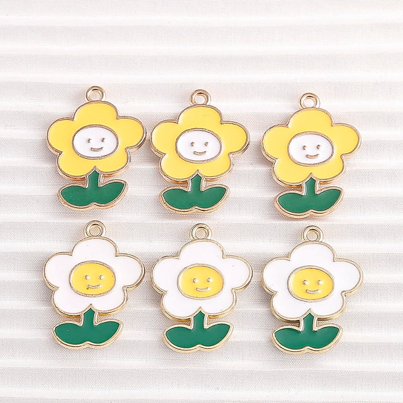 Happy Cactus and Flowers Colorful Enamel Charms, 10pcs