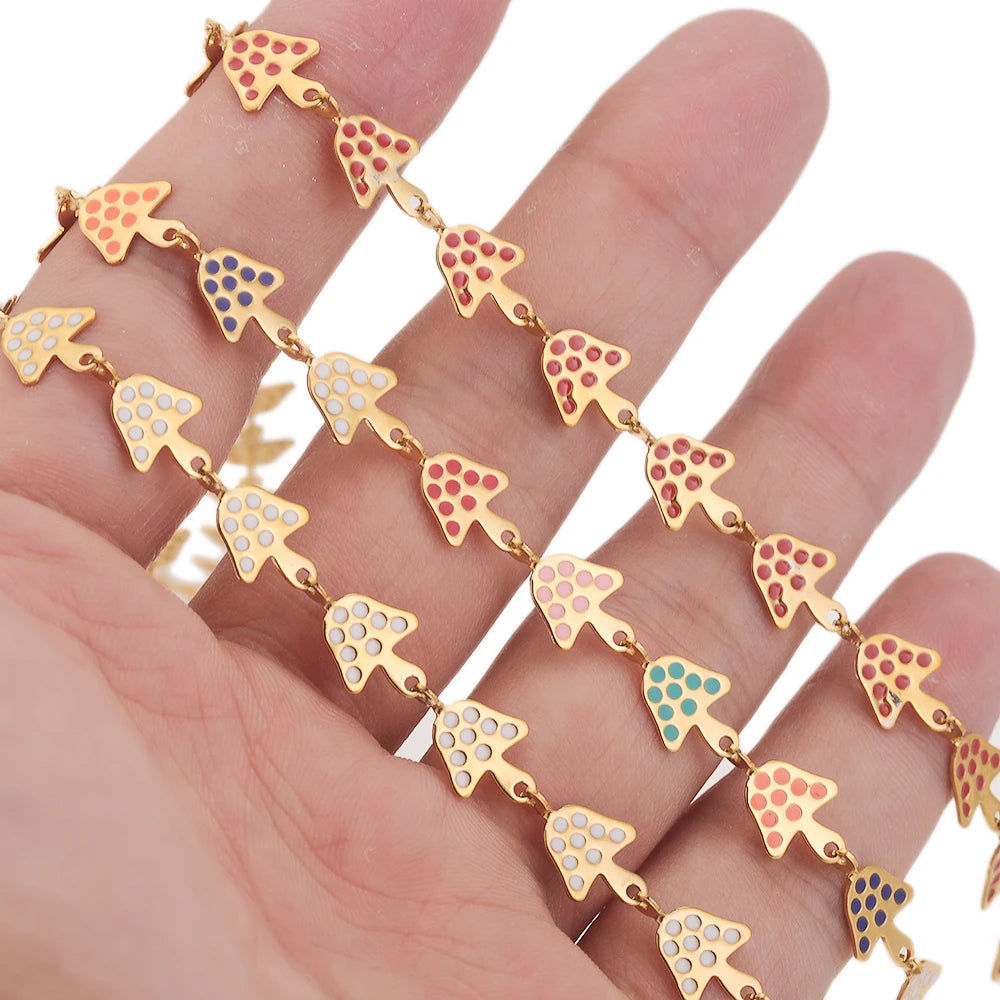 Cute Mushroom Enamel Chain, 8mm, 1 Meter, Stainless Steel Gold Plated