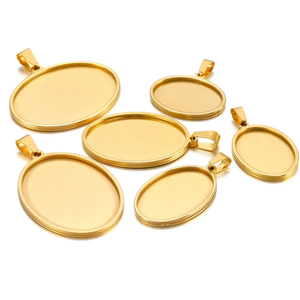 Gold Stainless Steel Oval Blank Bases 18/25/30/35/40mm Cabochon Bases 5pcs