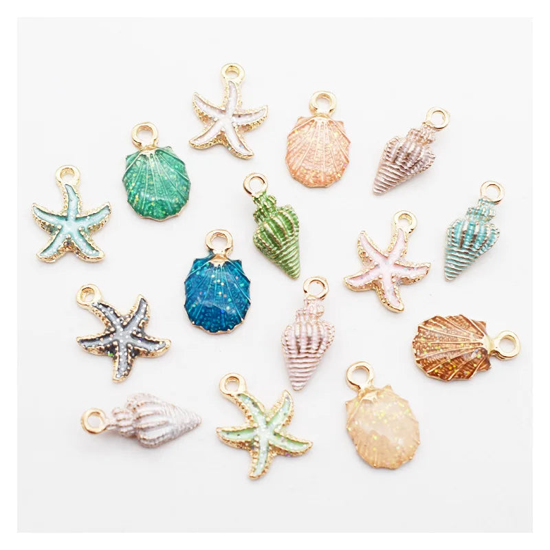 Sea Shells & Starfish Enamel Charm Collection, 10pcs