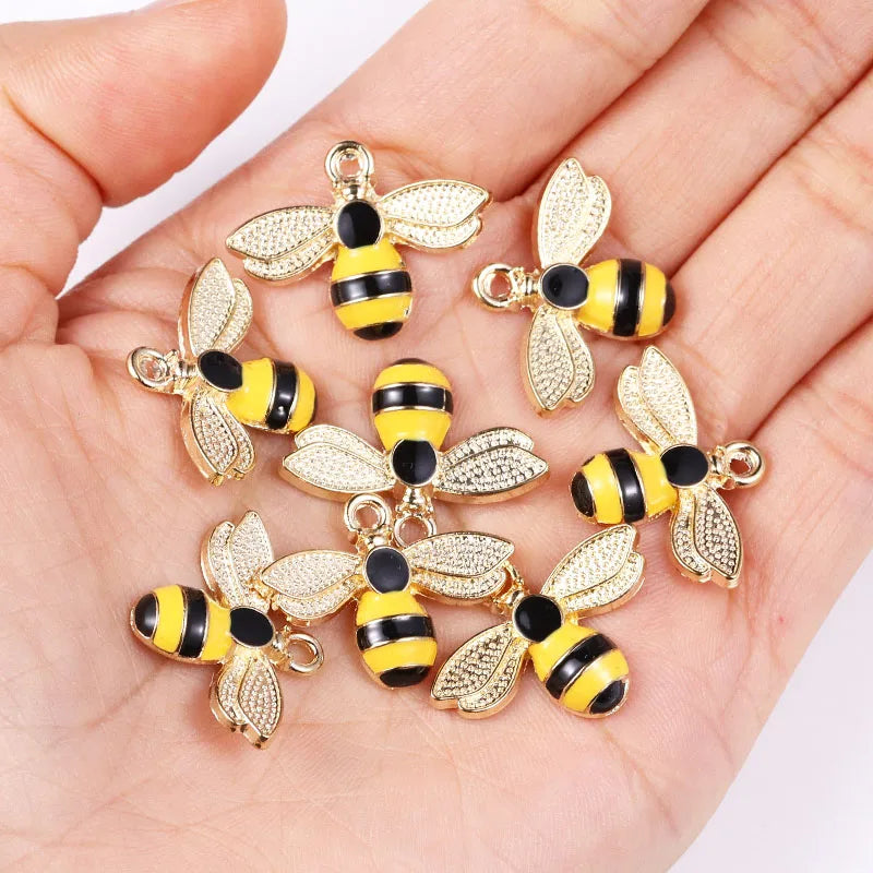 Enamel Bee Pendant Charms, 10Pcs 22*17mm