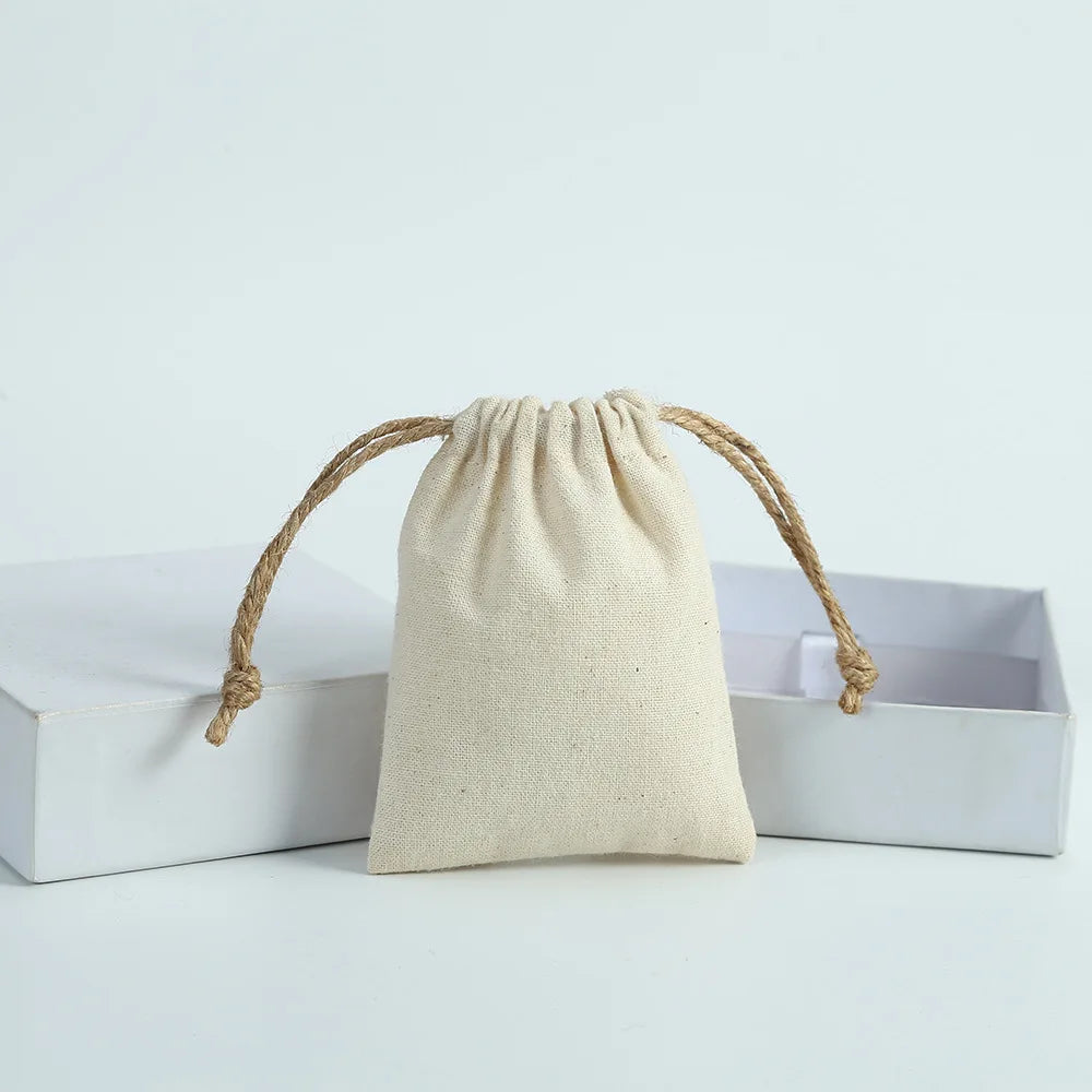 Jewelry Packaging Drawstring Pouches, Cotton/Burlap/Jute blend 10pcs