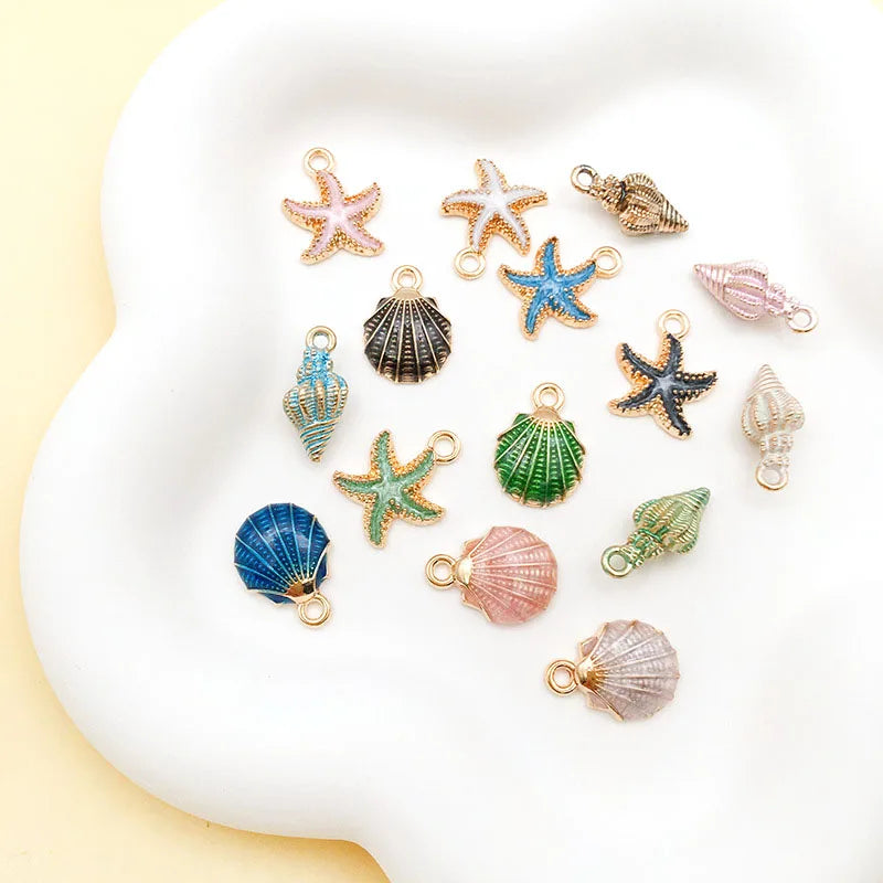 Underwater Enamel Charm Collection, Starfish & Shells, 10pcs