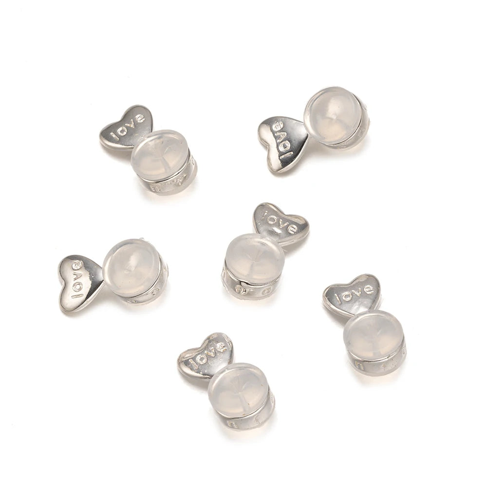 Heart Love Silicone Earring Lifters, Adjustable Replacement for Studs, Hypoallergenic, 10Pcs