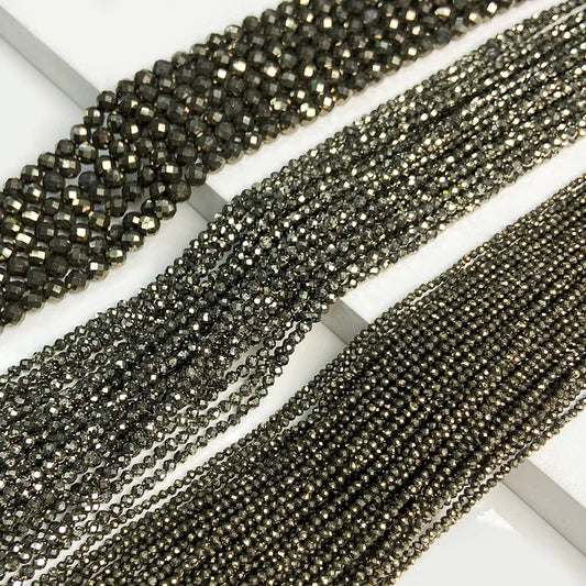 Faceted Natural Iron Pyrite Beads, Sparkly, 2-6mm