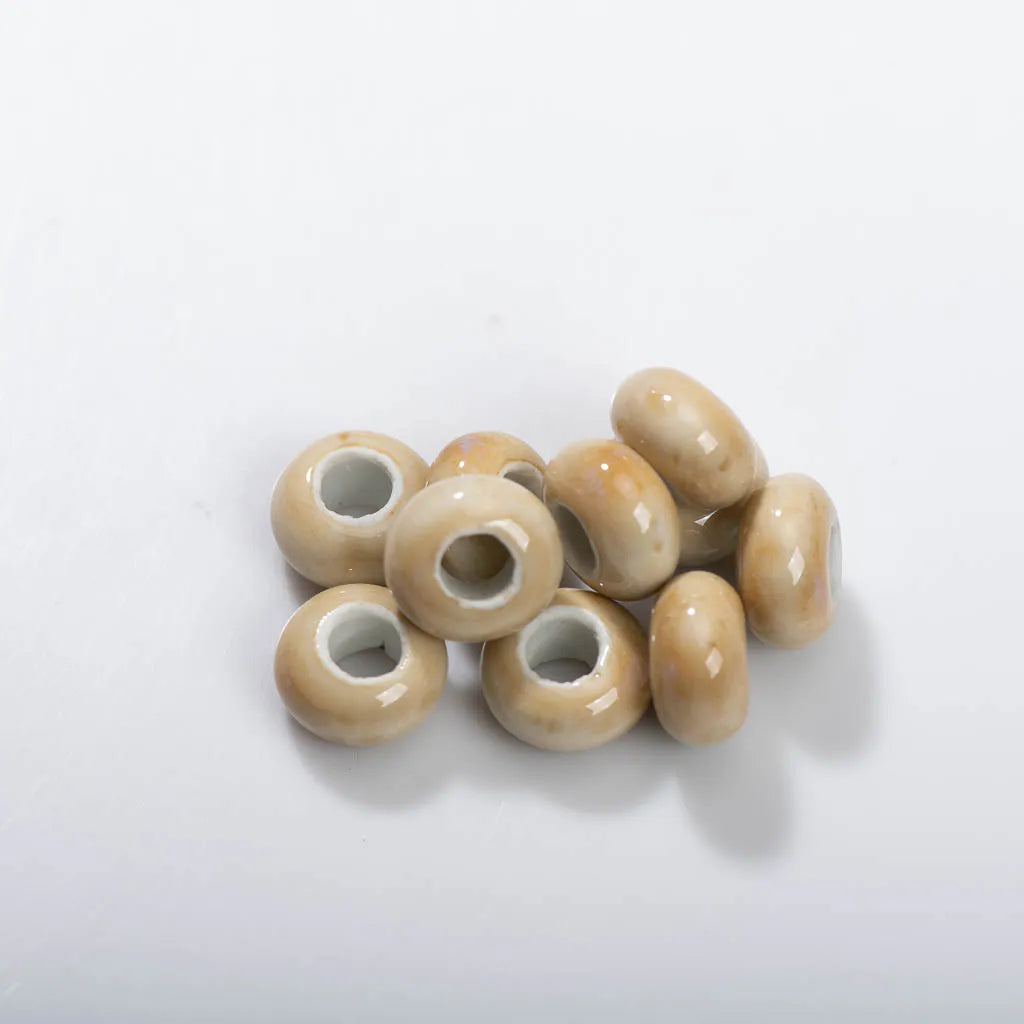 Round Retro Big Hole Ceramic Porcelain Beads, 15mm 10pcs