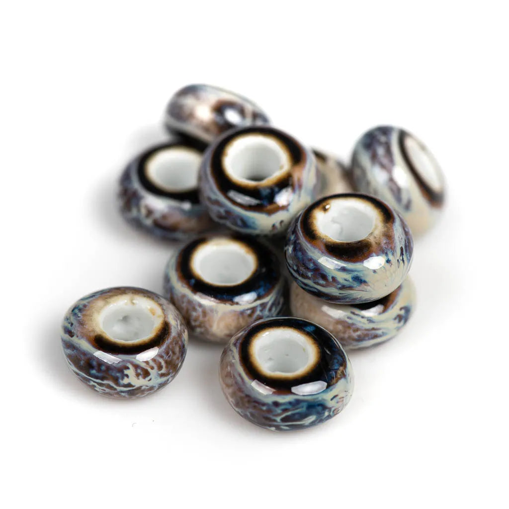 Round Retro Big Hole Ceramic Porcelain Beads, 15mm 10pcs